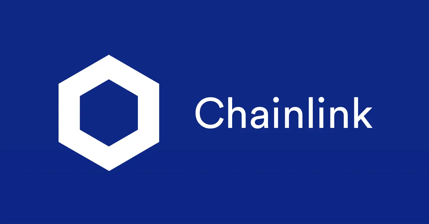 Chainlink logo featuring a white hexagonal symbol and text on a deep blue background.
