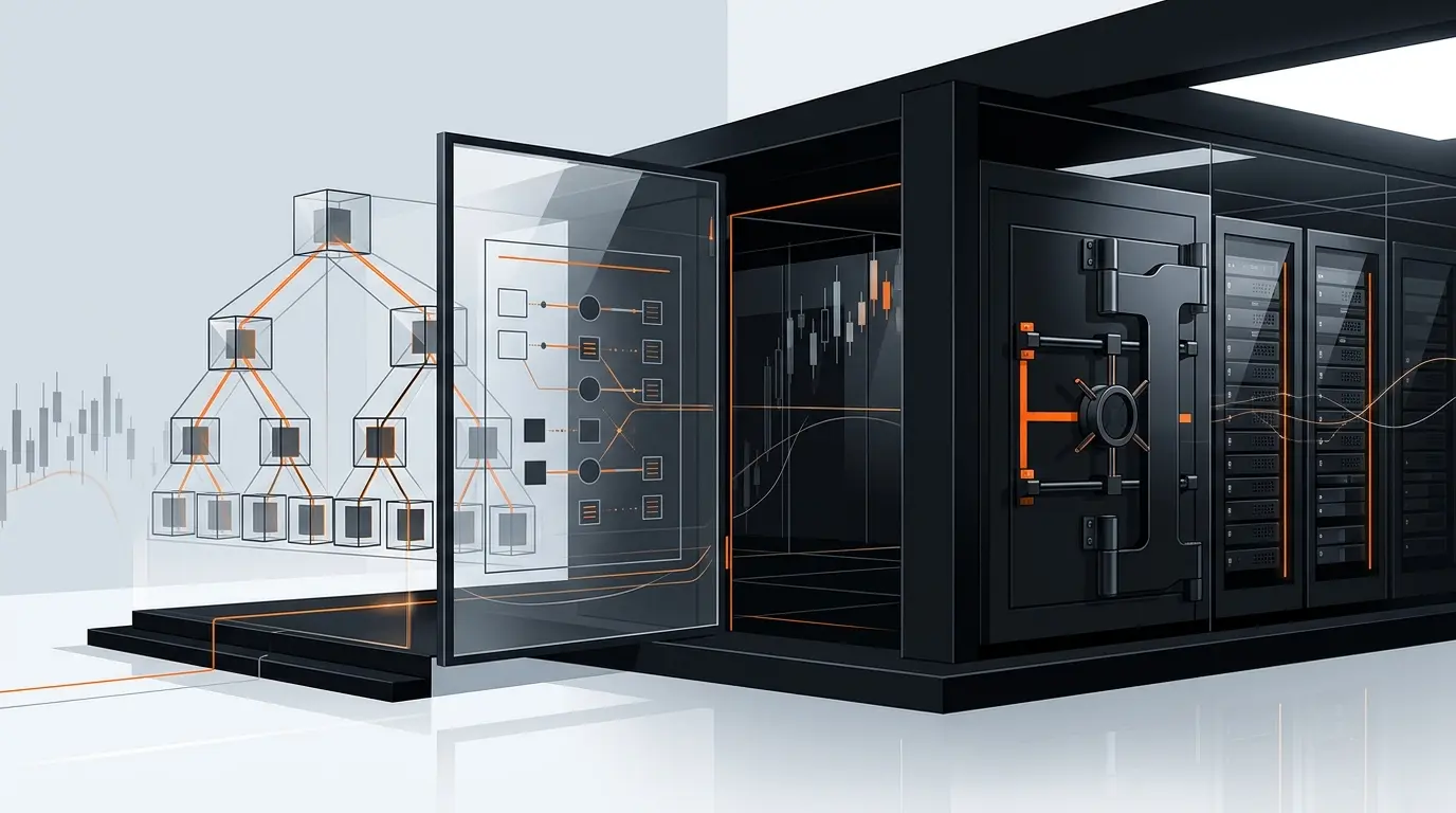Institutional crypto custody vault representing Deribit's shift from public reserve checks to Coinbase custody