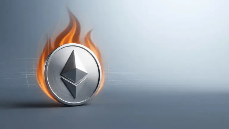 Ethereum coin with digital orange flames representing EIP-8363 validator reward burn mechanism