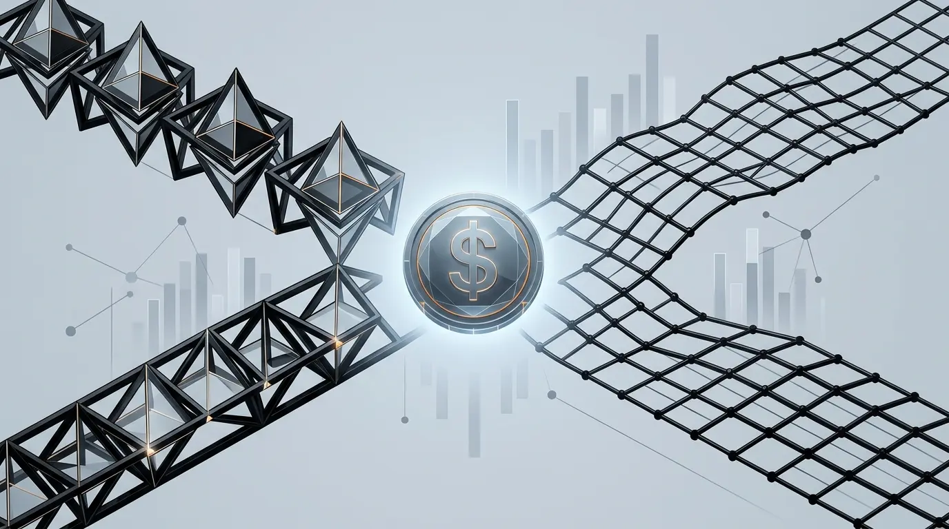 RLUSD stablecoin represented across Ethereum and the XRP Ledger in an institutional digital finance setting