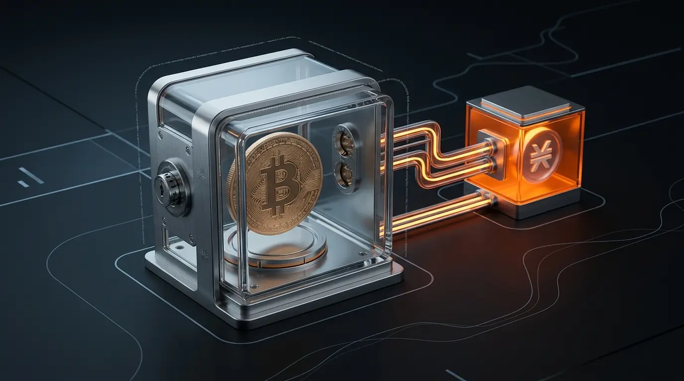 Secured Bitcoin vault representing institutional participation in a Stacks yield pilot