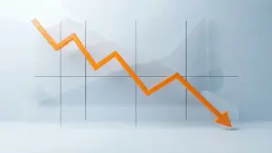 Downward trending financial graph in orange against clean blue background