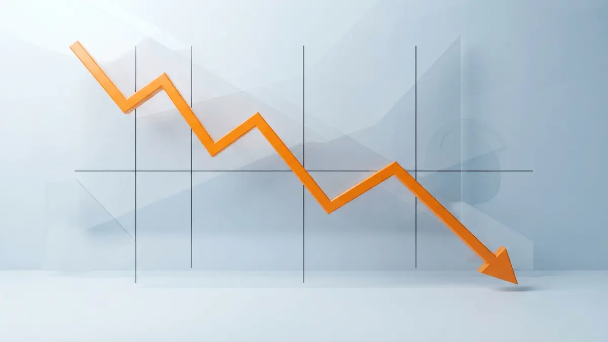 Downward trending financial graph in orange against clean blue background