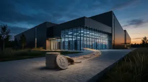 Modern AI data center with Bitcoin assets redirected toward infrastructure growth