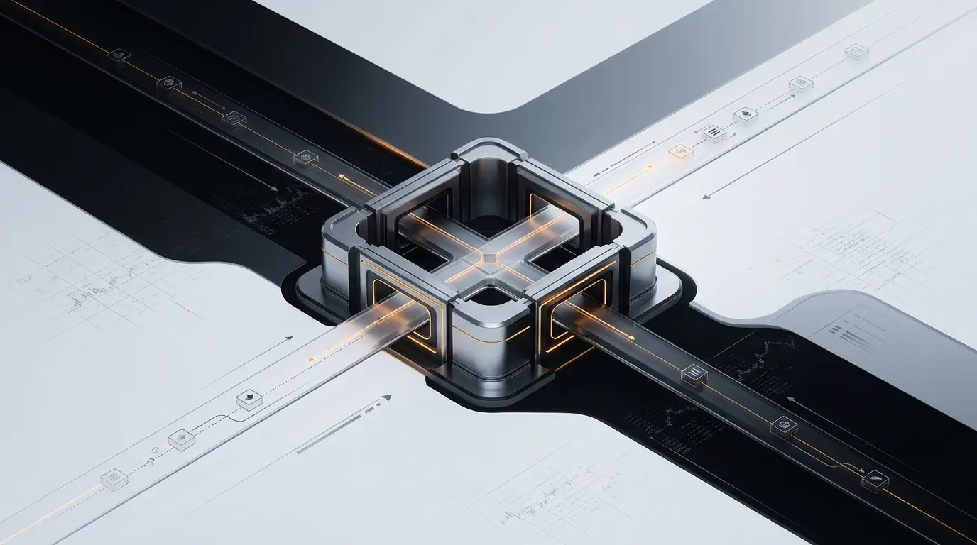 Abstract cross-chain routing hub connecting institutional blockchain networks