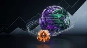 Abstract crypto market scene showing Solana momentum and an orange-gold presale token gaining traction