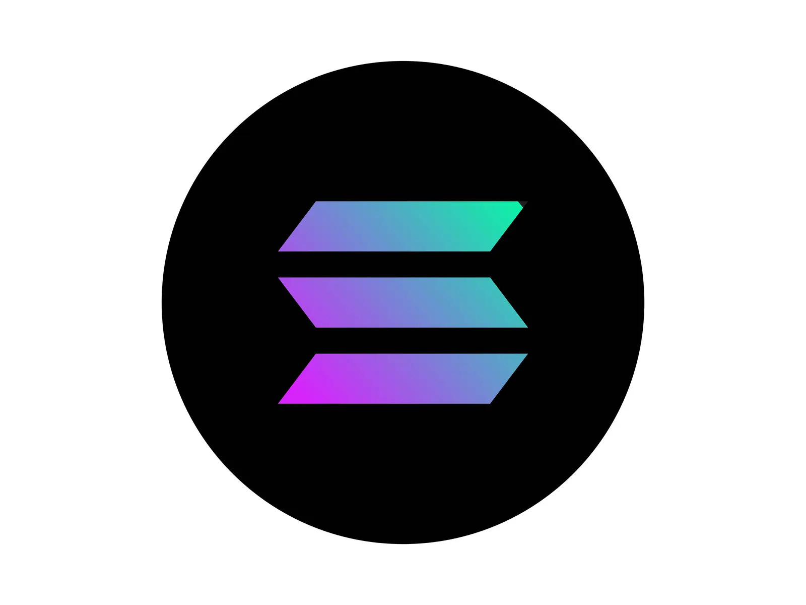 Solana cryptocurrency logo featuring a stylized S with a purple to teal gradient inside a black circle
