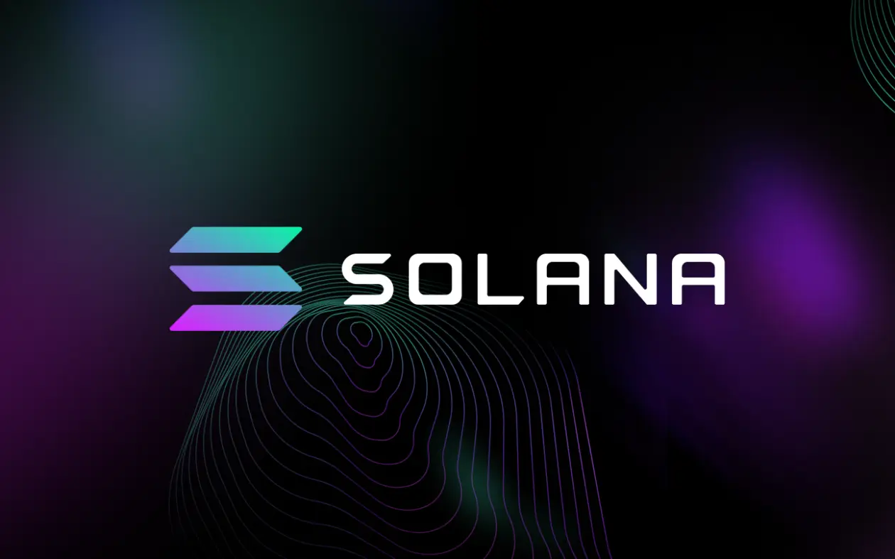 The Solana logo and brand name in white and gradient colors against a dark background with neon contours