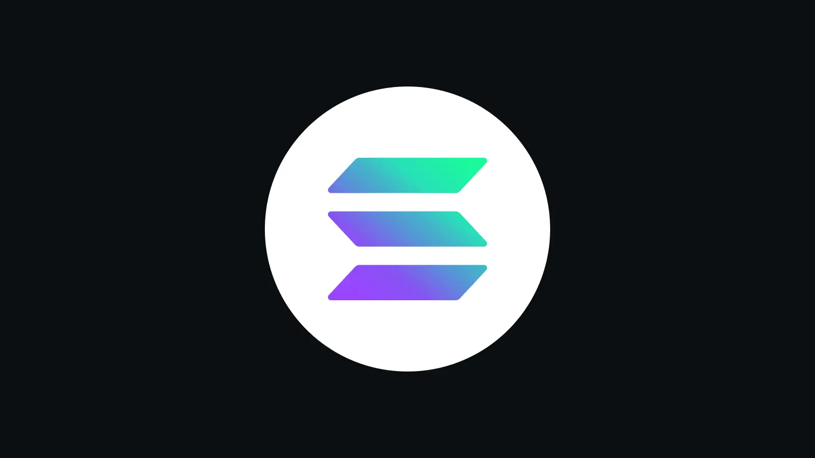 The Solana SOL cryptocurrency logo featuring three colored gradient parallel bars inside a white circle