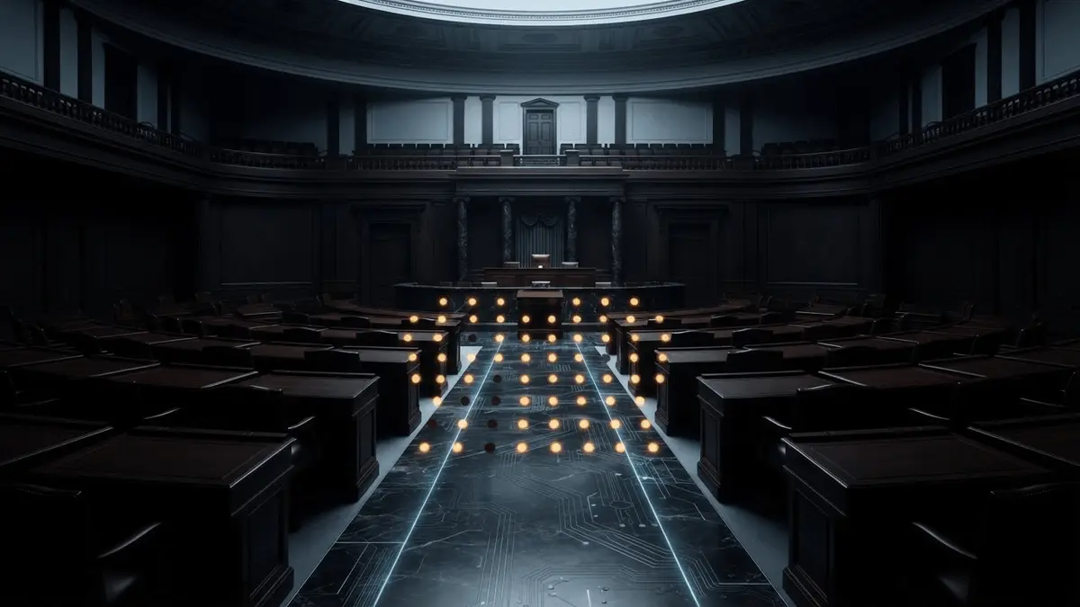 Senate chamber with an amber vote threshold visualization representing the CLARITY Act’s September cloture test
