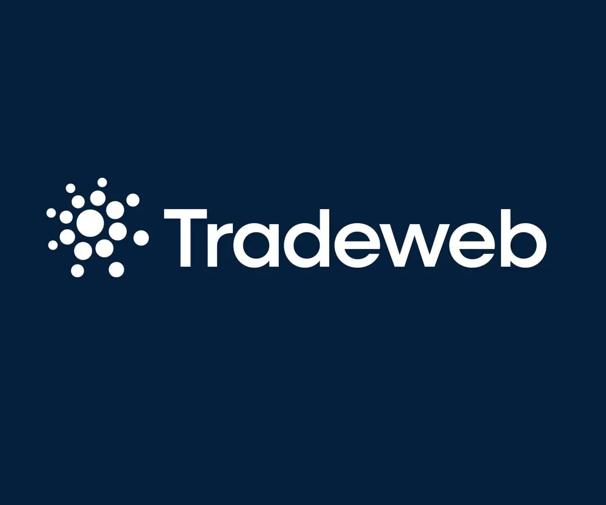 Tradeweb company logo featuring a white dot cluster and wordmark on a dark blue background