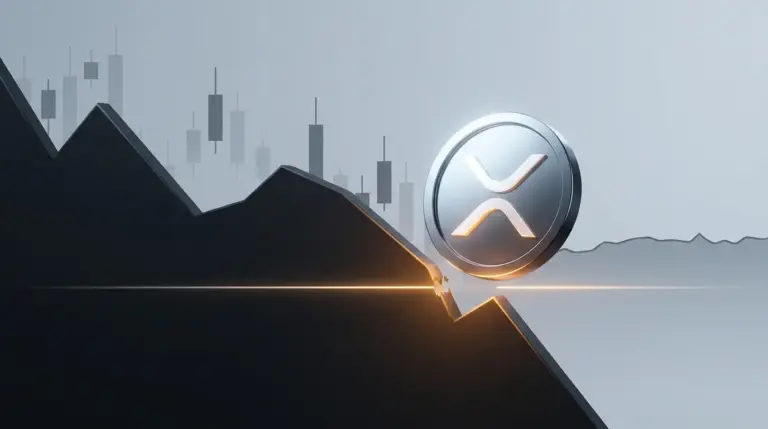 XRP-inspired token beside a broken $1 support line in a dark market-data scene