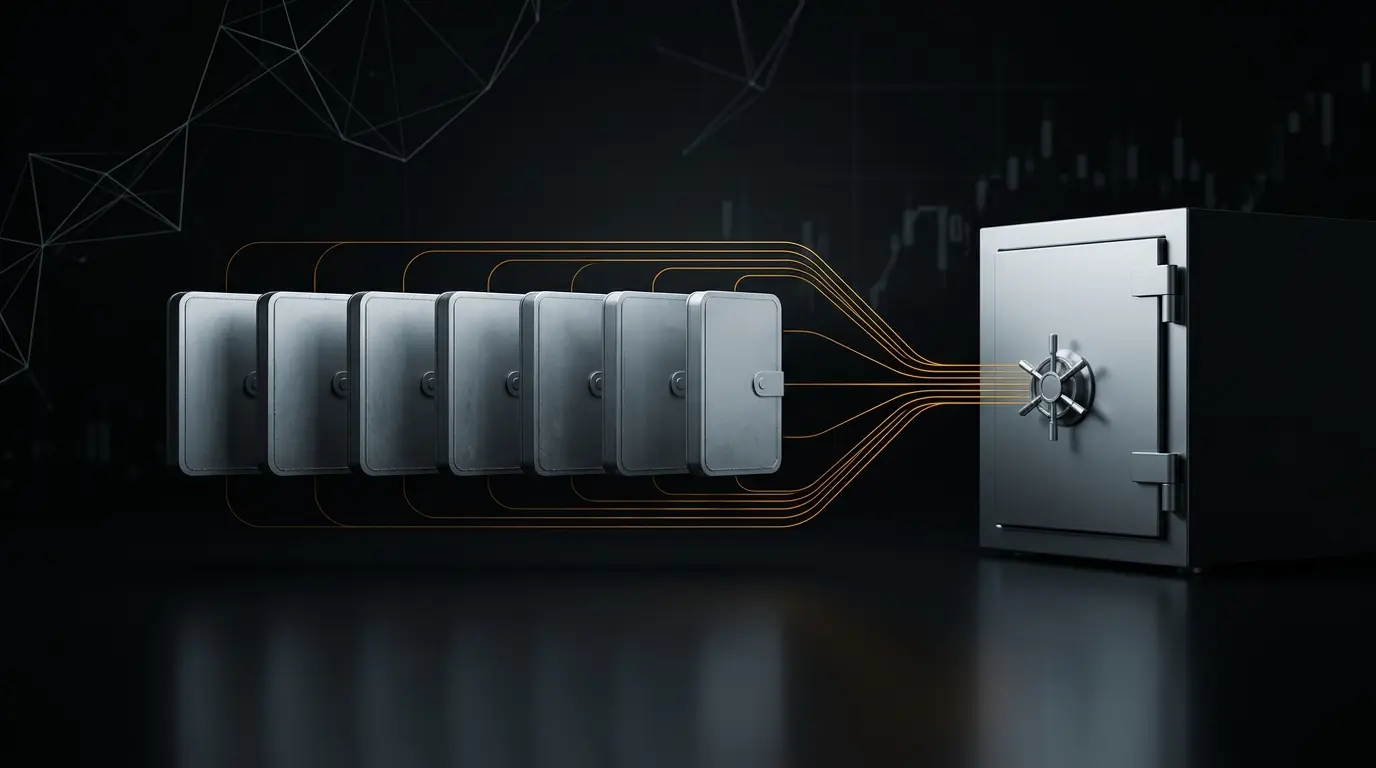 Dormant Bitcoin wallets converging in a synchronized transfer to an institutional custody vault
