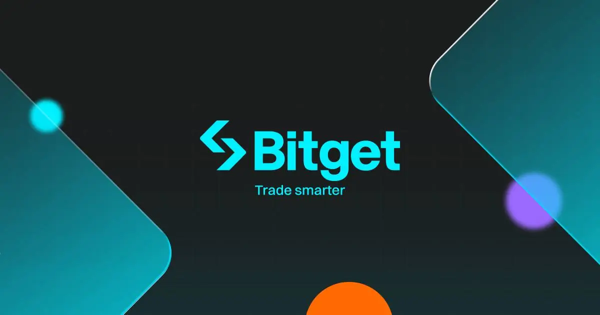 The Bitget company logo with the slogan 'Trade smarter' against a dark background with colorful geometric accents.