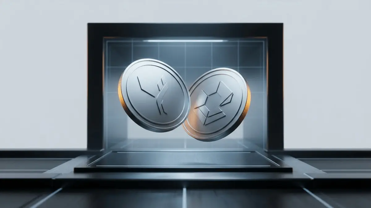 Abstract Bitcoin Cash and Uniswap futures tokens approaching an institutional exchange gateway
