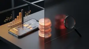 Abstract crypto presale scene showing a smartphone wallet, token stack, market momentum, and due diligence contrast
