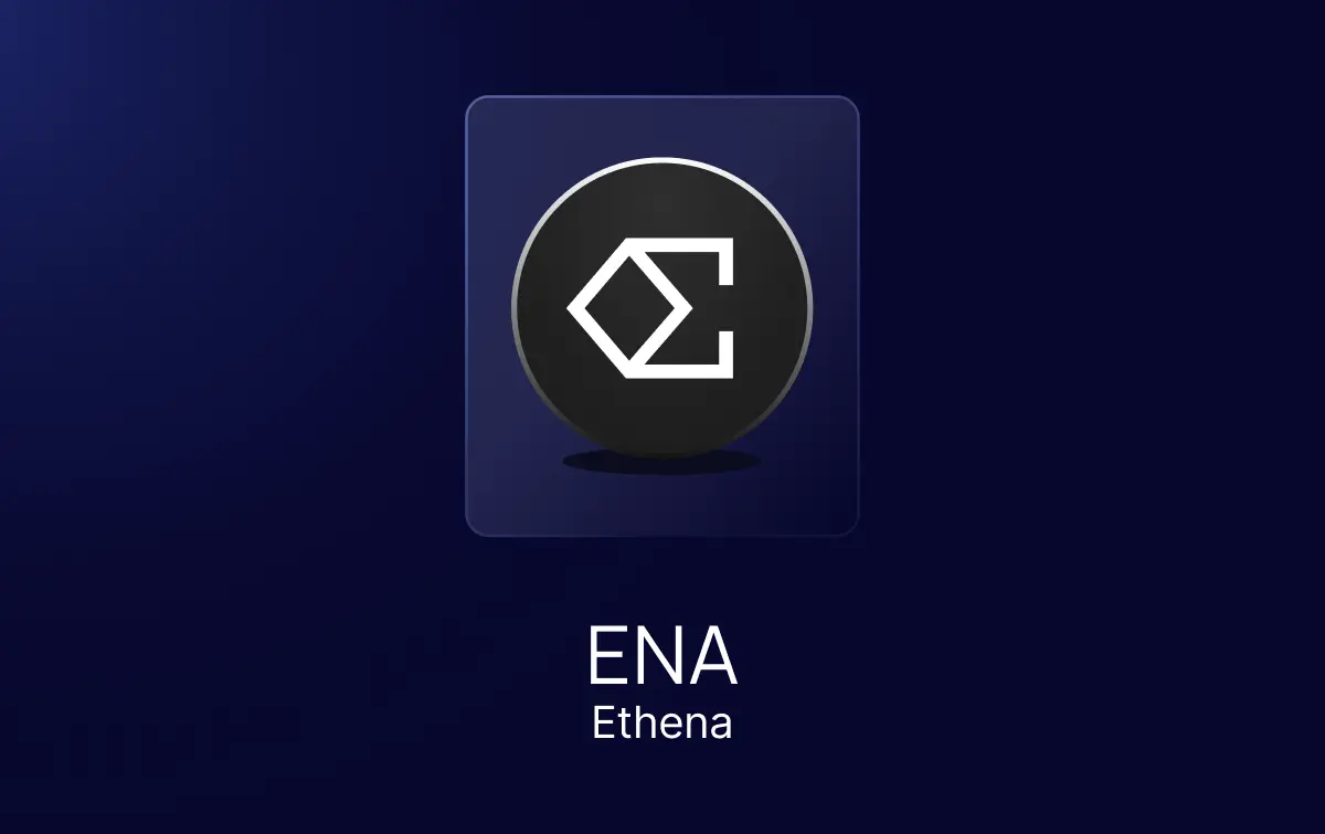 The Ethena logo featuring a stylized white geometric emblem on a dark circular background.