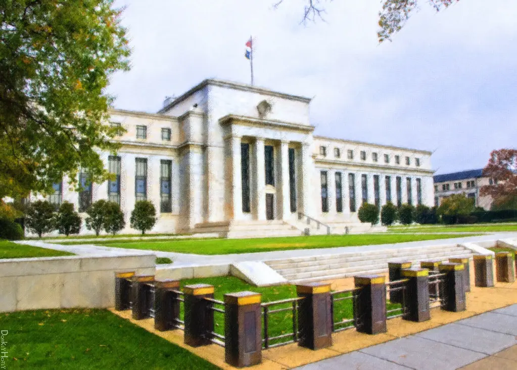 An illustration of the Federal Reserve building in Washington D.C.