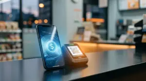 Smartphone crypto payment connected to a Japanese QR checkout terminal