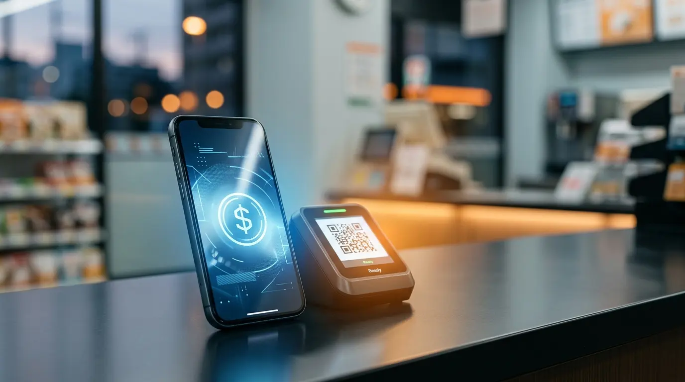 Smartphone crypto payment connected to a Japanese QR checkout terminal