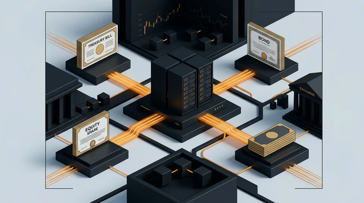 Institutional blockchain infrastructure connecting tokenized financial assets through a market-data hub
