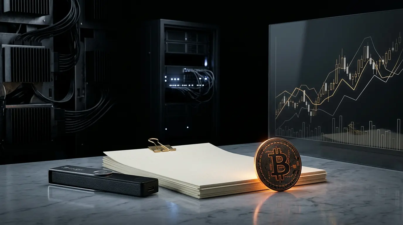 Crypto tax proposals represented by a digital wallet, legal papers and a glowing coin in a dark editorial scene