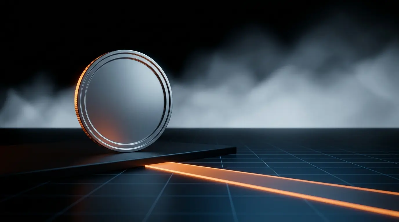 Unbranded crypto token on a glowing trading platform representing Remittix’s presale-to-market transition