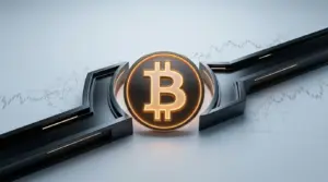 Abstract Bitcoin transaction route visual representing a reported MARA purchase through FalconX