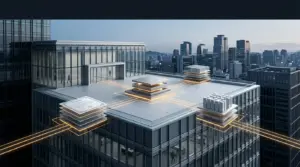 Seoul financial district with institutional blockchain ledger pathways for tokenized securities