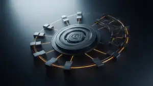 Abstract high-speed blockchain relay illustrating Solana’s tighter slot timing and validator coordination risk