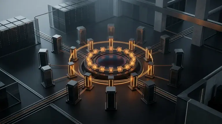 Abstract institutional blockchain network showing concentrated validator control in Circle’s Arc launch