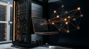 XRP Ledger validator servers connected in an orange-lit network during a protocol version check